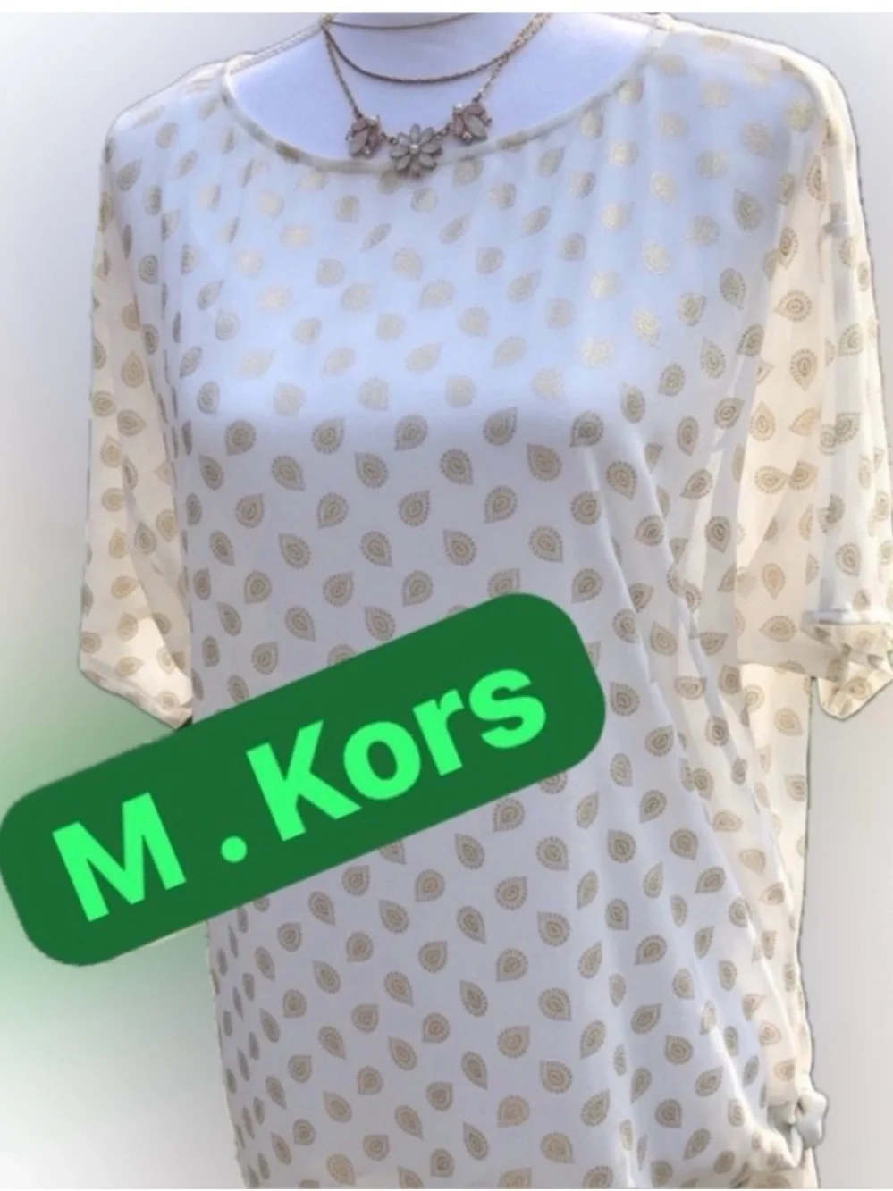 Michael Kors Cream Short-Sleeve Top with Gold Paisley Dot Print